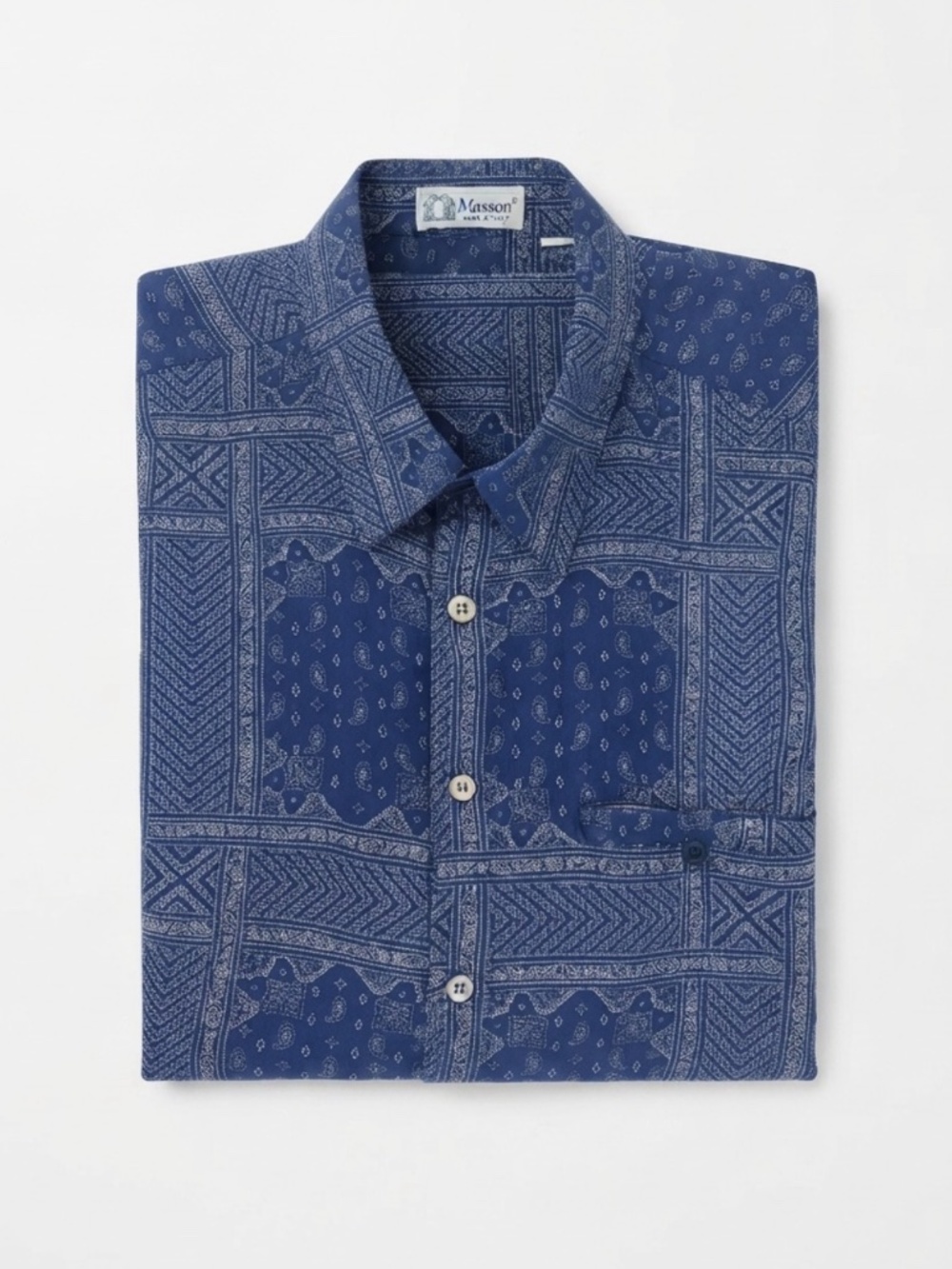 90s Messori Made in Italy Blue Bandana Print Short Sleeve Button-Up Shirt XL